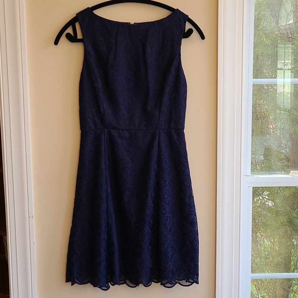 Navy Lace Fit and Flare Special Occasion Dress